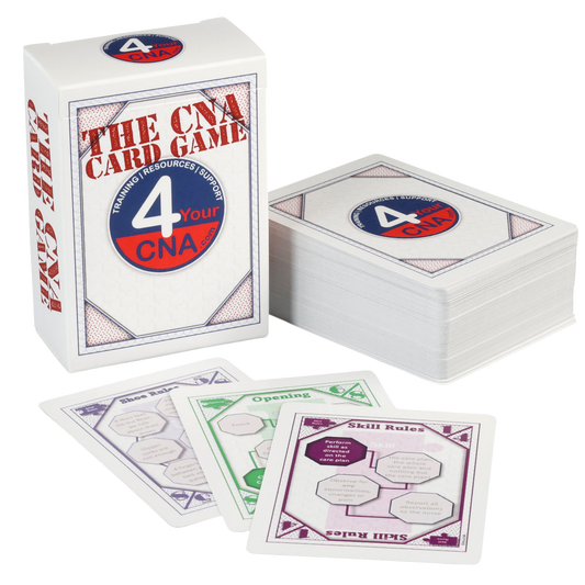 CNA Card Game packaging and cards on a white background