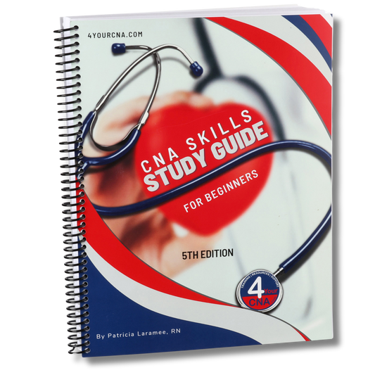 CNA Skills Study Guide for Beginners book with stethoscope on cover