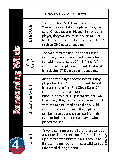 white card with black graphics indicating how to use wild cards