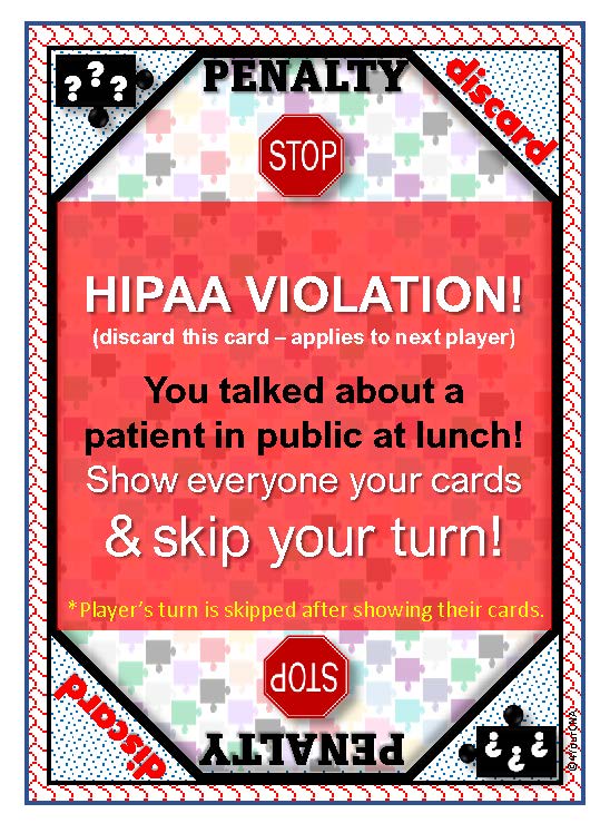 white card with red and black graphics indicating a HIPAA violation penalty card