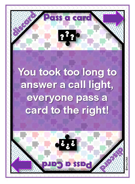 white card with purple and black graphics pass a card