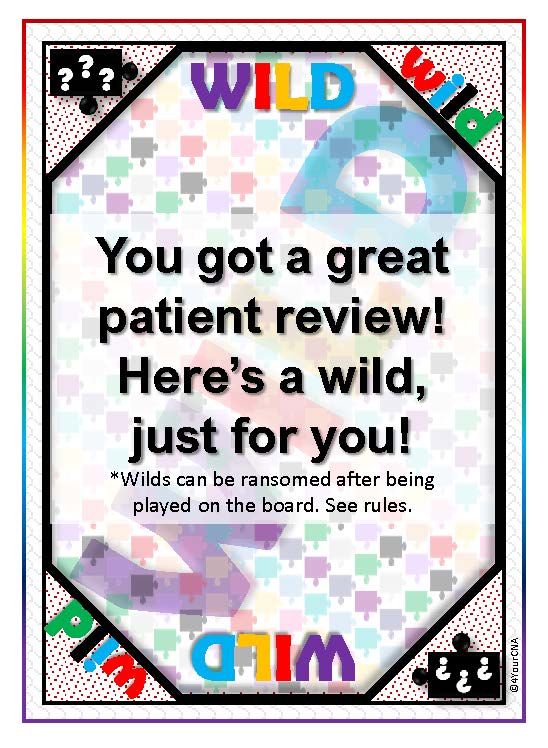 white card with black and multicolor graphics wild card